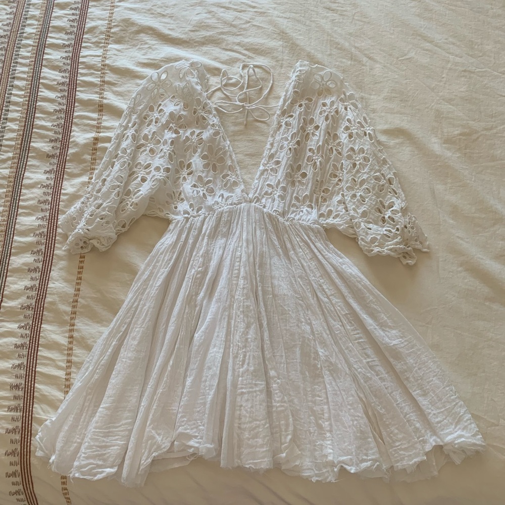 Free People White Mini Boho Dress Sz XS